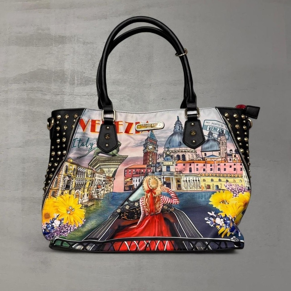 Nicole Lee Honeymoon in Venezia Studded Nylon Print‎ Shopper Bag